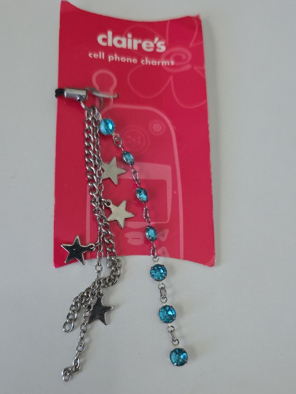 Claire's Silver Star & Blue Crystal Dangle Phone Charm